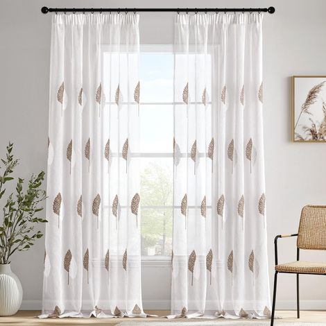 Tende ricamate eleganti set da 2 pezzi140x260 cm bianco (1/5)