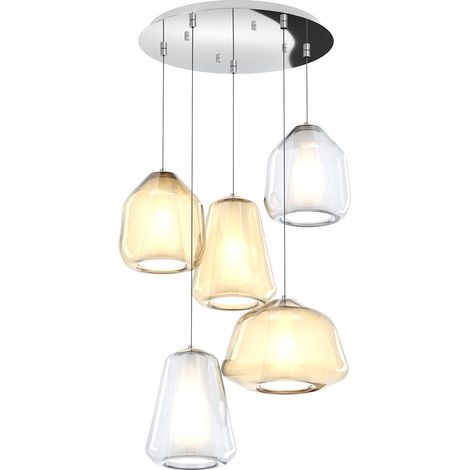 SOSPENSIONE CROMO 5 LUCI TONDA VETRI (ALPHA AM) (BETA TR + AM) (GAMMA TR + AM) 1176CR-S5 T ABG-TA