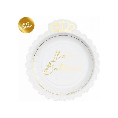 Givi Piatti in carta corona (8 pz) - Battesimo Oro 20 cm