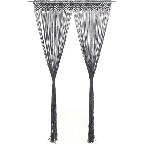 Rideaux à pompons en coton gris anthracite, 140 x 240 cm (1/5)