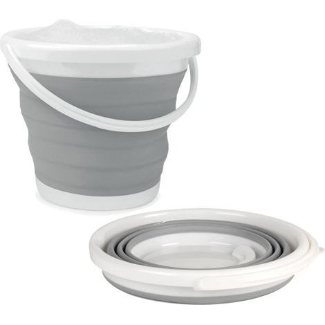 LA028495GRY 10L Collapsible Bucket, Compact and Space-Saving Design, Indoor and Outdoor Use, Small Basin Bucket for Household Cleaning, Cars & Camping, Grey (1/5)
