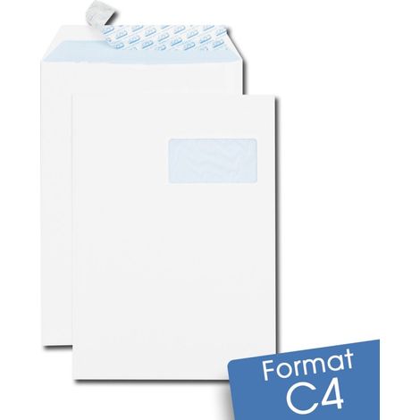 Lot de 50 Enveloppes blanches C4 auto-adhésives à FENÊTRE