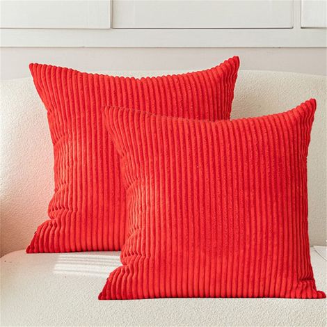 Federra Zierkissenbezug aus gestreiftem Cord, 60 x 60 cm, einfarbig, geeignet für Sofas, Schlaf- und Wohnzimmer. 40 x 40 cm, beige, 2er-Pack.
