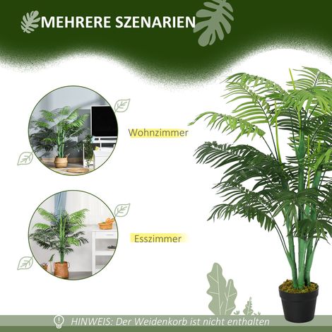 Palmier synthétique 125 cm, plante factice avec 18 feuilles en pot, parfait pour intérieur salon ou terrasse. (1/4)