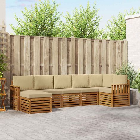 Ecksofa Set mit Kissen 7 pcs Natur und Beige Massivholz Akazie (1/5)