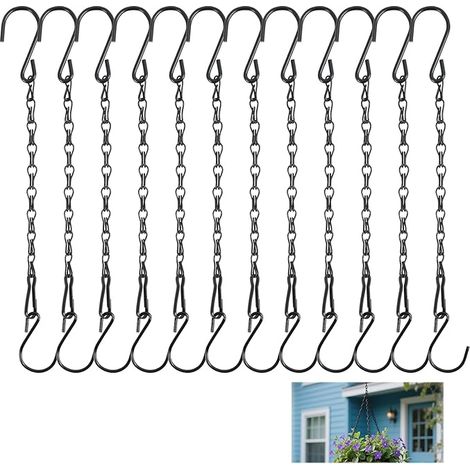Sollbry Lot de 20 chaînes pour suspension de pots,25 cm chacune,chaîne en métal noir avec crochet pour paniers,jardinières,mangeoires à oiseaux,lanternes (1/5)