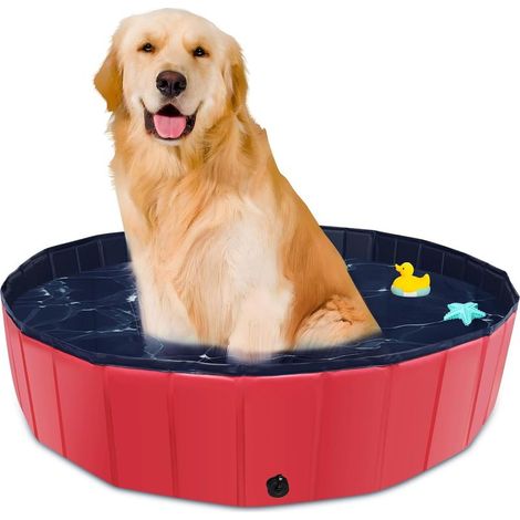 Übergroßes, tragbares, faltbares Hartplastik-Poolbecken für Hunde, Katzen, Kinder, Haustiere, Welpen – 100 x 30 cm – Rot (1/4)