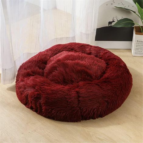 Hundebett Katzenbett Donut Plüsch rund 50cm burgunderrot beruhigend weich