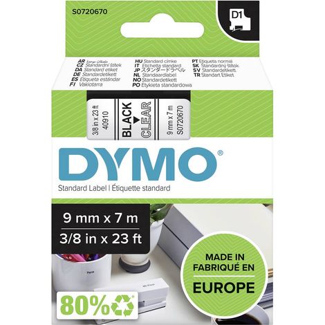 DYMO D1 40910 Couleur de ruban: transparent Couleur de police:noir 9 mm 7 m
