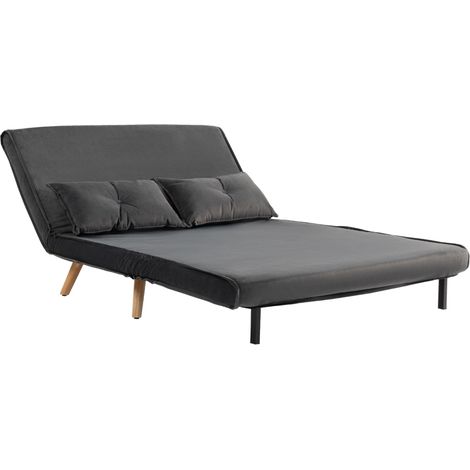 Canapé-lit 2 places – Convertible, dossier réglable, tissu, cadre métallique, gris