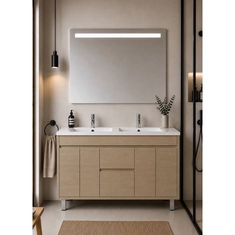 Badmöbel mit Waschbecken ORIGENBATH ISQUIA ohne Spiegel 120x45 cm Doppelwaschbecken Estepa (1/3)