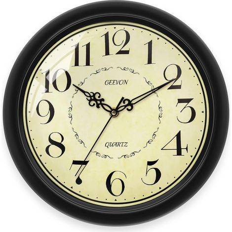 Horloge murale rétro, silencieuse, sans tic-tac, horloges murales classiques avec cadran au motif rétro pour salon, cuisine, chambre à coucher, bureau (noir classique, 30,5 cm) (1/5)