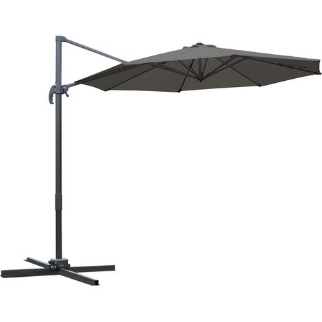 3(m) Offset Parasol Cantilever Hanging Umbrella 360° Rotation w/ Base Dark Grey