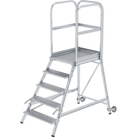 MUNK Podestleiter mit Rollen und Griff Aluminium geriffelt 5 Stufen (1/2)