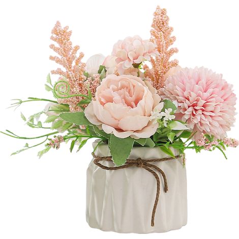 1 Pot fleurs artificielles, vase céramique, plantes soie, décoration intérieur, bureau, salon (1/5)