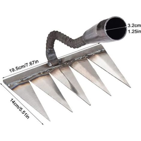 Rateau De Jardin - 5 Dents - Acier Au Carbone - Pour Désherbage Et Ameublissement De Sol - 1 Pièce (1/4)