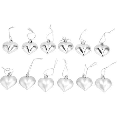 Adornos navideños en forma de corazón, 12 unidades, decoraciones colgantes de PVC para el árbol de Navidad, color plata. (1/5)