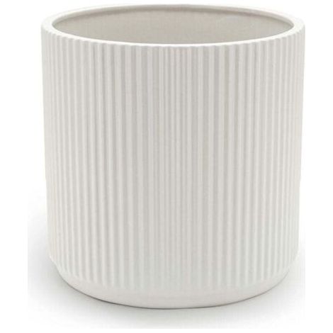Pot de fleurs en céramique blanche à rayures verticales – Idéal pour les plantes d'intérieur, la décoration du salon, du bureau ou d'un jardin suspendu, convient à diverses plantes vertes, diamètre 9, (1/4)