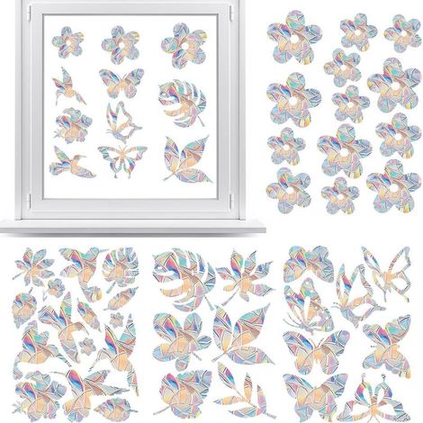 42PCS Autocollants de Fenêtre AntiCollision ArcenCiel Pour Le Salon Chambre à Coucher Stickers Fenetre Suncatcher Sticker Vitre Autocollants Fleurs Oiseaux Et Papillons (1/5)