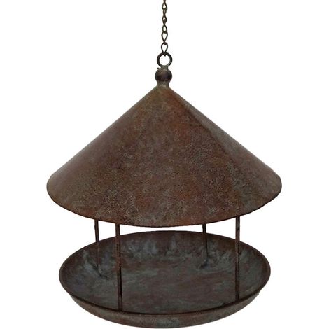 Mangeoire à oiseaux cuivrée 23x44cm – Toit conique protecteur – Chaîne de suspension robuste – Design campagne chic – La Grande Prairie