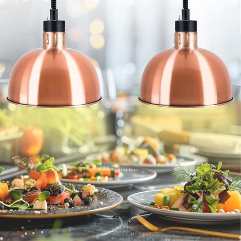 Lot de 2 lampes chauffantes buffet de 500 W, hauteur réglable de 60 à 180 cm  Abat-jour en acier inoxydable de 29 cm pour restaurant, buffet, hôtel et restauration (1/5)