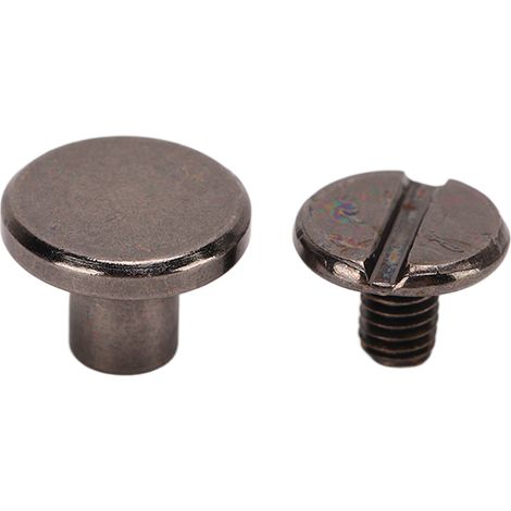 Lot de 200 vis de reliure en laiton, tête plate ronde, métal argenté gris 9x6,5mm, pour bricolage cuir, rivets de fixation DIY (1/5)