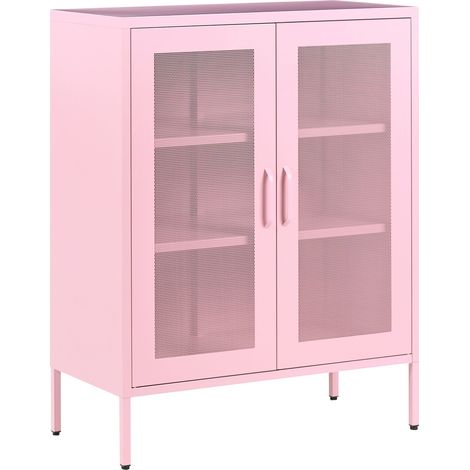 Office Cabinet Pink Steel 2 Doors 3 Shelves Metal Sideboard Modern Industrial Living Room Home Office WAKATIPU