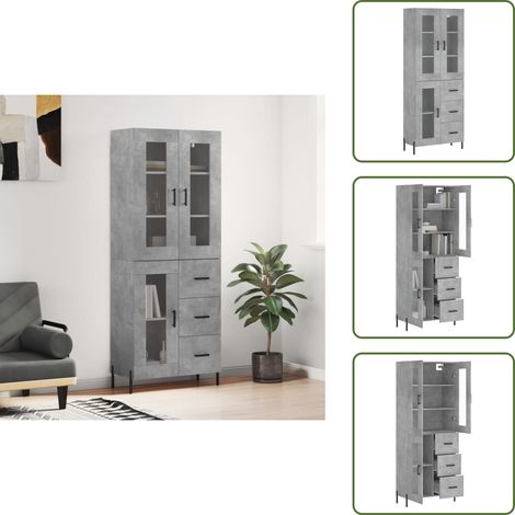 Credenza con ante - vidaXL Credenza Grigio Cemento 69,5x34x180 cm in Legno Multistrato - Credenza con scaffale