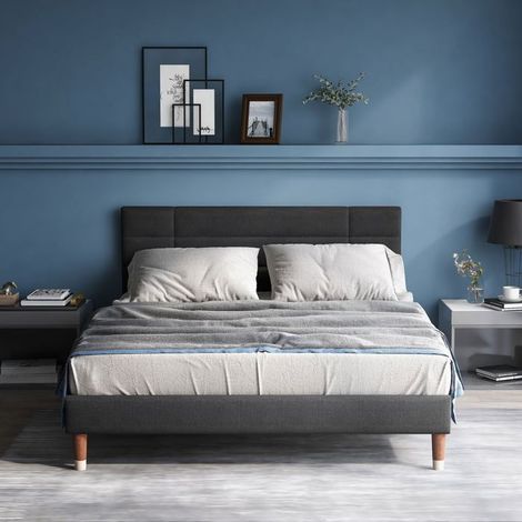 Lit double capitonné - SOGEU - Contemporain - 140x200 cm - Matelas & sommier inclus - Tête de lit 8 cm (1/5)