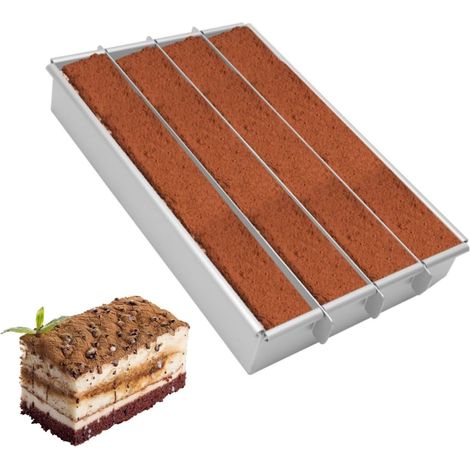 Molde rectangular para hornear, ajustable, con diseño de cuatro compartimentos, para hornear pasteles, tostadas, panes y tartas de varias capas. (1/5)