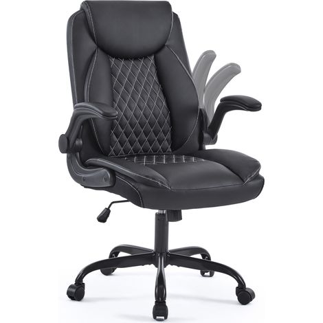 Silla de oficina ergonómica de cuero negro, altura regulable, reposabrazos abatibles HAVRYA (1/4)