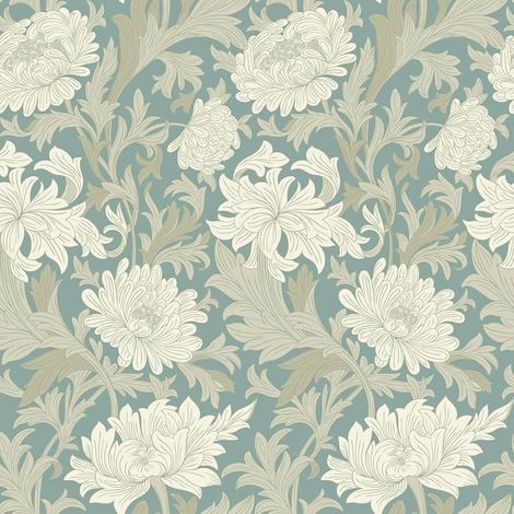 Papier Peint Fleuri Bleu Vintage Papier Peint Feuillage Bleu Beige Papiers Peints Pour Chambre Salle De Bain 44,5Cm X 300Cm [BI114] (1/5)