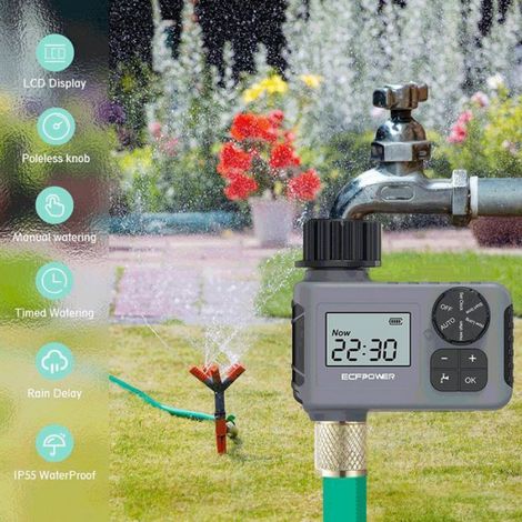 Ordinateur d'irrigation, Minuteur d'arrosage avec Retard de Pluie/Mode Automatique et Manuel, IPX5 étanche/Grand écran LCD, min (1/5)