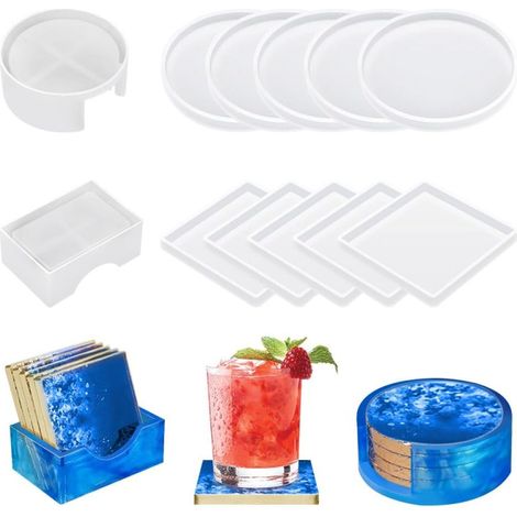 12 Silikonformen für Untersetzer aus Epoxidharz, geeignet zur Herstellung von handgefertigten Untersetzern, Tassenuntersetzern und Wohnaccessoires. Formstabile Silikonform.