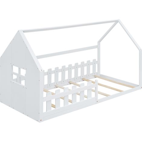 Cama cabaña infantil 90 x 200 cm de pino y MDF blanco (1/5)