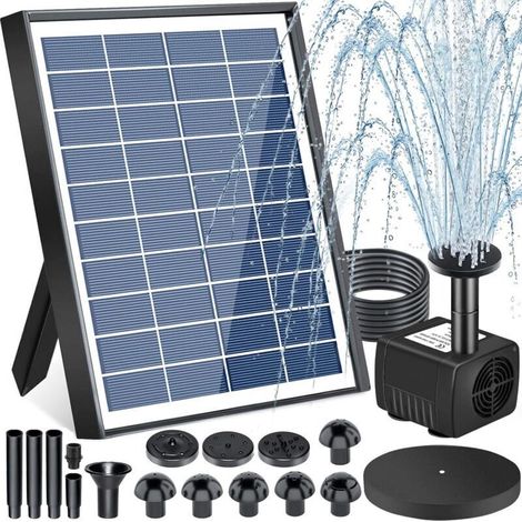 Fontaine Solaire Extérieure de Jardin, 6,5W Pompe Solaire Bassin Exterieur, Solaire Flottant Extérieur Fontaine avec 9 Buse pour Bain d'oiseaux, Aquarium, Étang, Piscine, Décoration de Jardin (1/5)
