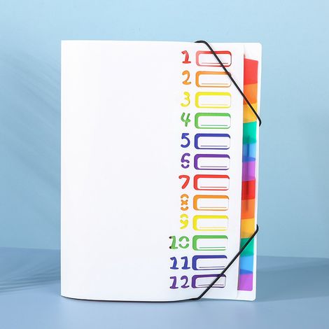 1 porte-documents A4, extensible et portable, à 12 compartiments, en plastique PP avec élastique, imperméable, idéal pour les fournitures scolaires et de bureau, blanc. (1/5)