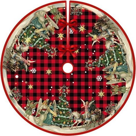 Jupe de Sapin de Noël de 90 cm de Diamètre,Tapis de Sapin de Noël Artisanal,Tabliers de Fond de Sapin de Noël,Décoration (1/4)