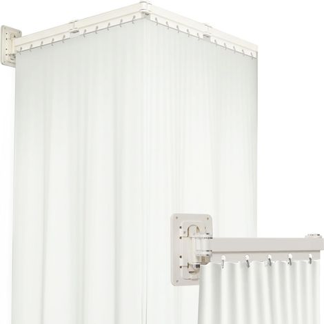 JSSEVN - Barra plegable para cortina de ducha con cortina de 180 cm, color blanco crema  Apta para bañeras o duchas, no requiere taladrar  Mampara de baño (1/5)