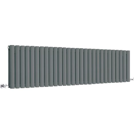 Milano Aruba Anthracite Horizontal Double Oval Panel Radiator - 400mm x 1652mm