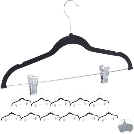 Percha de terciopelo con pinzas, juego de 12