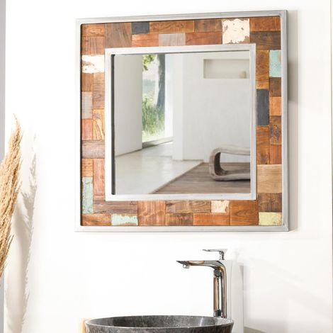 Espejo para cuarto de baño Factory teca metal 70 x 70 cm