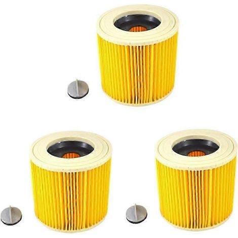 Lot de 3 filtres ronds compatibles avec les aspirateurs Kärcher [WD3, WD2, WD1, MV3, MV2, A, K, KNT, NT, SE, VC] + 3 vis de fixation, idéal pour les personnes allergiques. WHBYV (1/4)