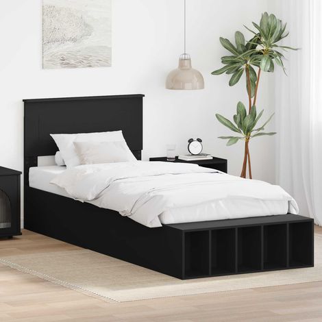 vidaXL Cadre de lit avec étagère Noir 75 x 190 cm Bois d'ingénierie (1/5)