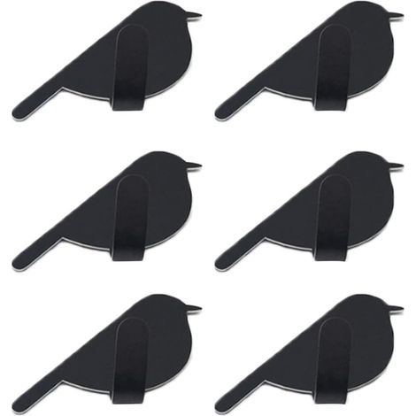 Selbstklebende Handtuchhaken zur Wandmontage, Vogelmotiv, Edelstahl, Bad & Küche, 6 Stück, kein Bohren erforderlich (Schwarz) (1/5)