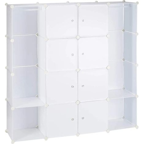Armario de plástico armario estantería con puertas y barra para colgar 145 cm blanco 1300019612 (1/4)