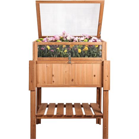 needs&wants® Großes Hochbeet mit Frühbeet-Aufsatz Abdeckung aus Holz für Garten Balkon, Pflanzbeet mit Gewächshaus Frühbeetkasten mit Deckel Dach Haube Ablage Pflanzkasten, 90 x 60 x 118 cm, braun