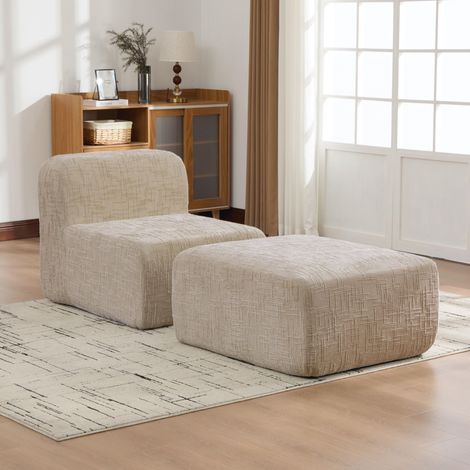 Canapé modulable à compression en tissu chenille, garni de mousse haute résilience 30D. Facile à déplacer et doté d'une base antidérapante, il est idéal pour les salons et autres espaces. – Kaki clair (1/5)
