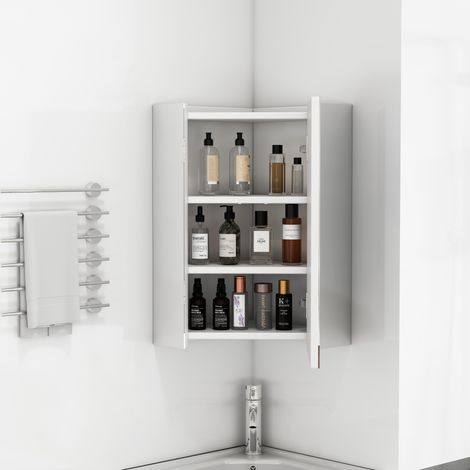Mobile bagno angolare con specchio, 3 lati a specchio, cerniere ammortizzate, bianco HAVRYA (1/5)