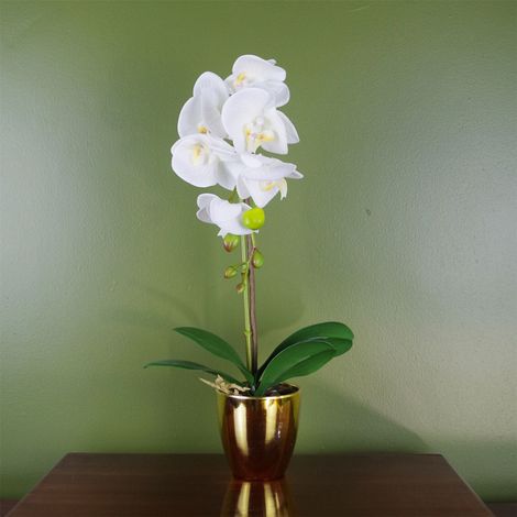 46cm Artificial Orchid White / Gold (1/4)